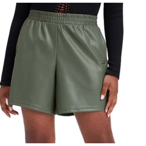 Fabletics Vegan Leather High Waisted Shorts, Smoke Green, Sz M, NWT - Picture 1 of 4